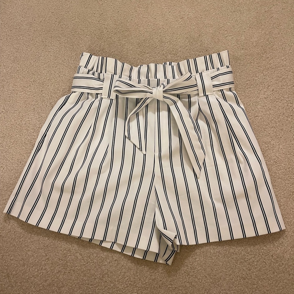 Zara (trf collection) Black and White Stripe Shorts with Belt